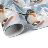 ペンギンのスノーボード急斜面下り ラッピングペーパー (ロールコーナー)