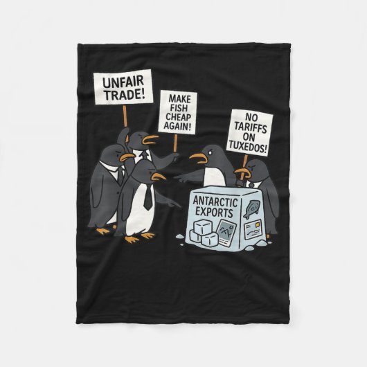 ペンギンのタールへの関税おもしろいに抗議するペンギン フリースブランケット (正面)