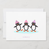 ペンギンのトリオの女の子のアイススケートの誕生会 招待状 (裏面)
