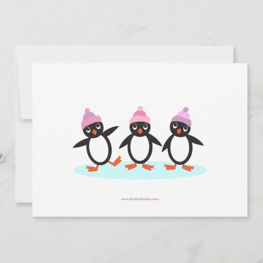 ペンギンのトリオの女の子のアイススケートの誕生会 招待状 (裏面)