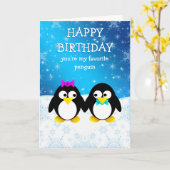 ペンギンのハッピーバースデー カード (黄色い花)