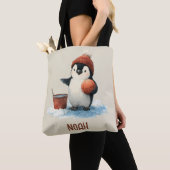 ペンギンのバスケットボール 冬の子供服 トートバッグ (クローズアップ)