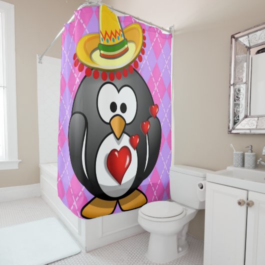 ペンギンのバレンタイン・シャワー・カーテン シャワーカーテン (インサイチュ)
