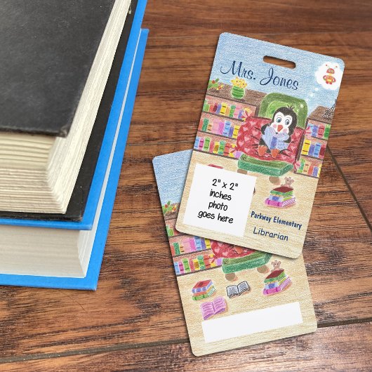 ペンギンのパーソナライズされた学校司書IDバッジ バッジ