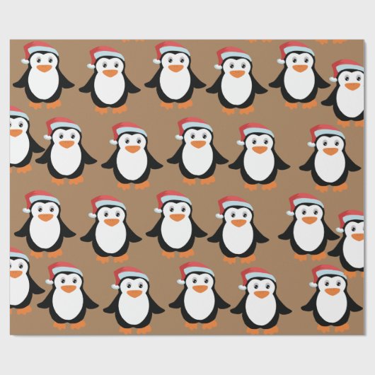ペンギンのパーティークリスマスで、祝いの贈り物が赤い  ラッピングペーパー (フラット)