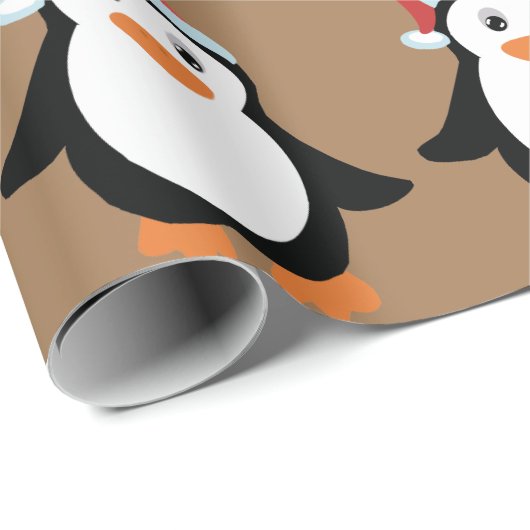 ペンギンのパーティークリスマスで、祝いの贈り物が赤い  ラッピングペーパー (ロールコーナー)