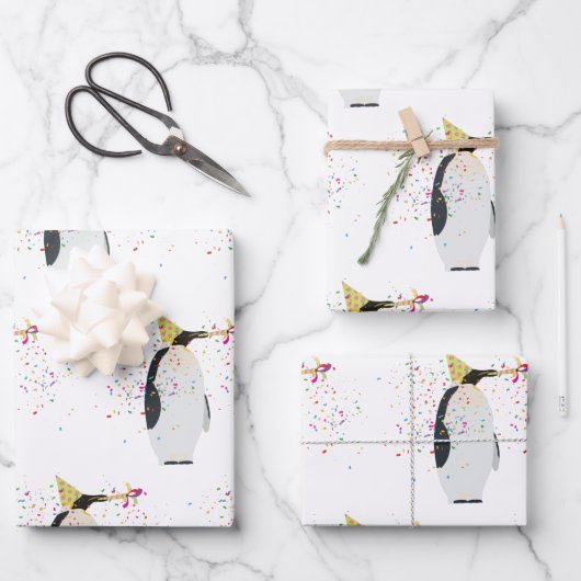 ペンギンのパーティー – 動物のパーティー ラッピングペーパーシート (正面)