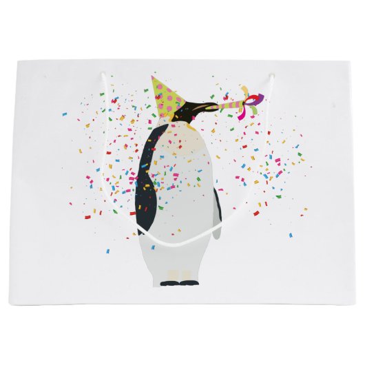 ペンギンのパーティー – 動物のパーティー ラージペーパーバッグ (正面)