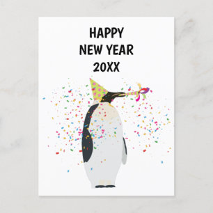 ペンギンのパーティー – 動物の休日の新年カード シーズンポストカード