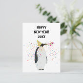 ペンギンのパーティー – 動物の休日の新年カード シーズンポストカード (スタンド正面)