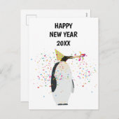 ペンギンのパーティー – 動物の休日の新年カード シーズンポストカード (正面/裏面)