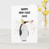 ペンギンのパーティー – 動物の休日の新年 カード (黄色い花)