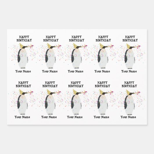ペンギンのパーティー – 誕生日パーティーの動物の名前 ラッピングペーパーシート (正面3)