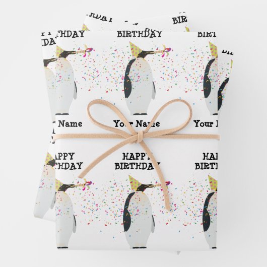 ペンギンのパーティー – 誕生日パーティーの動物の名前 ラッピングペーパーシート (インサイチュ)