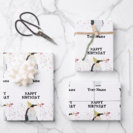 ペンギンのパーティー – 誕生日パーティーの動物の名前 ラッピングペーパーシート