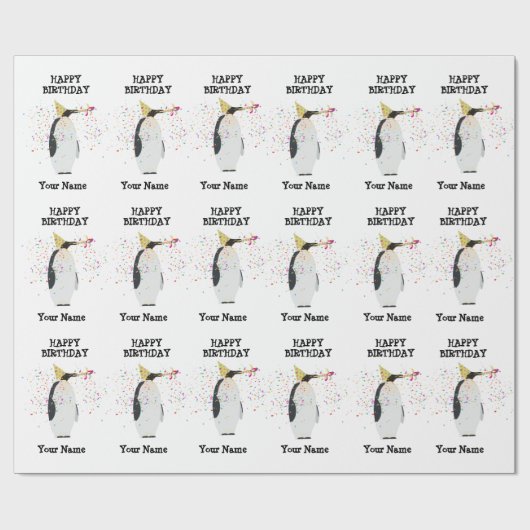 ペンギンのパーティー – 誕生日パーティーの動物の名前 ラッピングペーパー (フラット)