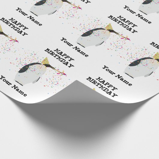 ペンギンのパーティー – 誕生日パーティーの動物の名前 ラッピングペーパー (角)