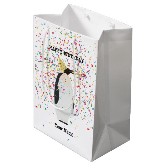 ペンギンのパーティー – 誕生日パーティーの動物 ミディアムペーパーバッグ (裏面アングル)