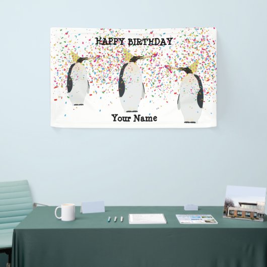 ペンギンのパーティー – 誕生日パーティーの動物 横断幕 (トレードショー)