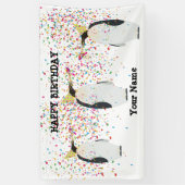 ペンギンのパーティー – 誕生日パーティーの動物 横断幕 (縦)