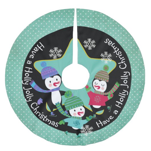 ペンギンのヒイラギのすてきなクリスマス4休日の木のスカート ブラッシュドポリエステルツリースカート (正面)