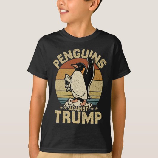 ペンギンのヒレを上げて反対しよう 面白いペンギンたちよ Tシャツ (正面)