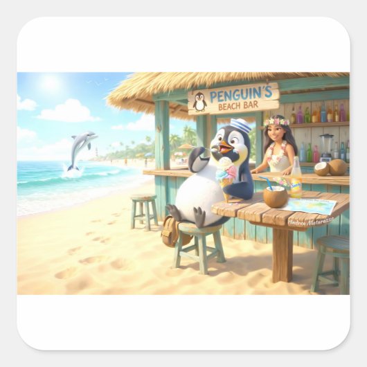 ペンギンのビーチバー スクエアシール (正面)