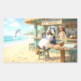 ペンギンのビーチバー 長方形シール