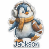 ペンギンのフットボール少年 冬 名前入り シール (正面)