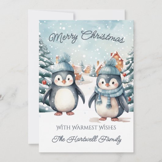ペンギンのフラットクリスマスカード(名入れ可) シーズンカード (正面)