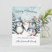 ペンギンのフラットクリスマスカード(名入れ可) シーズンカード (スタンド正面)