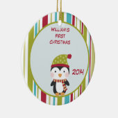 ペンギンのベビーの第1クリスマスのカスタマイズ可能なオーナメント セラミックオーナメント (右)