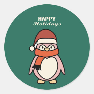 ペンギンのホリデーお祝い クリスマスの祝祭 ラウンドシール