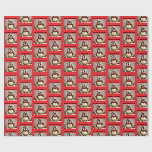 ペンギンのホリデーギフトラップ、かわいいヴィンテージのクリスマス。 ラッピングペーパー (フラット)