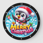 ペンギンのホリデースピリット» – 陽気なクリスマス ラージ壁時計 (正面)