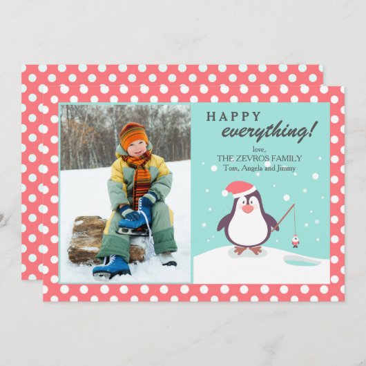 ペンギンのホリデーフォトカード シーズンカード (正面/裏面)