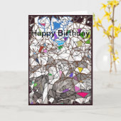 ペンギンのモザイクハッピーバースデーカード カード (黄色い花)
