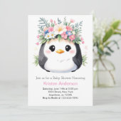 ペンギンのワンダーランドガールピンクの赤ちゃんシャワー 招待状 (スタンド正面)