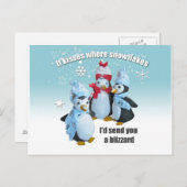 ペンギンの写真キスと雪片 ポストカード (正面/裏面)