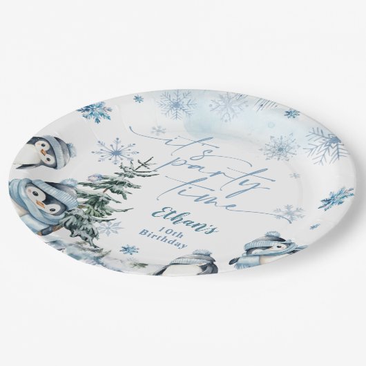 ペンギンの冬のパーティータイムだ ペーパープレート (アングル)