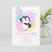 ペンギンの冬のパーティー 誕生日招待状 招待状 (スタンド正面)