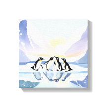ペンギンの冬の水彩画 | かわいい雪と氷