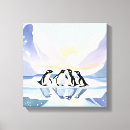 ペンギンの冬の水彩画 | かわいい雪と氷 キャンバスプリント