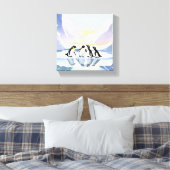 ペンギンの冬の水彩画 | かわいい雪と氷 キャンバスプリント (インサイチュ (寝室))