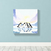ペンギンの冬の水彩画 | かわいい雪と氷 キャンバスプリント (インサイチュ (ウッドフロア))