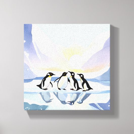 ペンギンの冬の水彩画 | かわいい雪と氷 キャンバスプリント (正面)