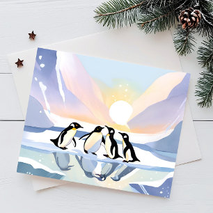 ペンギンの冬の水彩 雪と氷のキュート シーズンカード