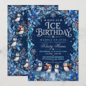 ペンギンの冬の誕生日パーティー 招待状 (正面/裏面)