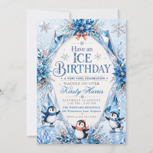 ペンギンの冬の誕生日パーティー 招待状 (正面)