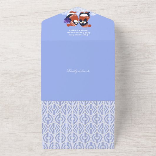 ペンギンの冬の雪の誕生日ベイビーシャワー寒い オールインワン招待状 (外側)